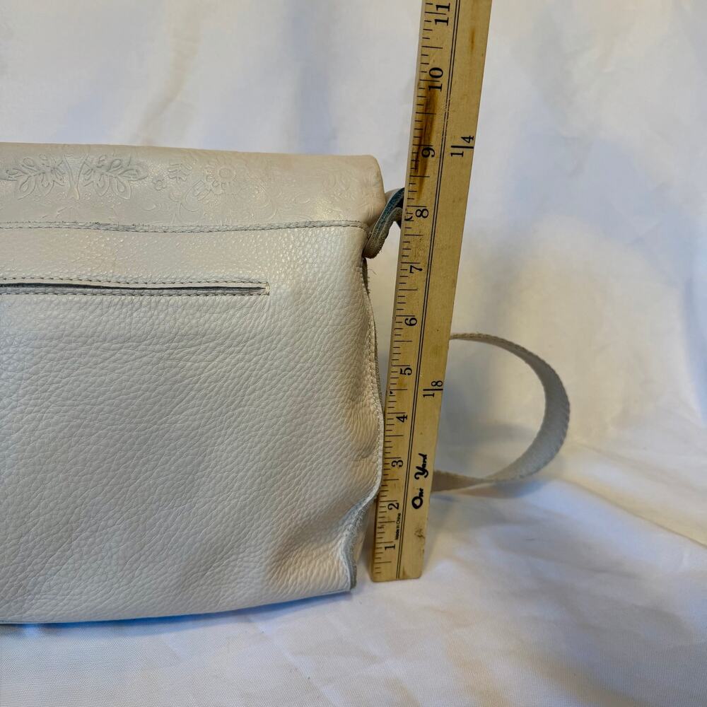 The Sak Silverlake Off White Leather Embossed Floral Foldover Crossbody Purse - Picture 8 of 11